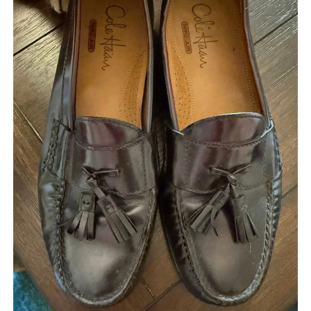Cole Haan Nike Air Mens 9.5M Burgundy Leather Tassel Loafers C06588